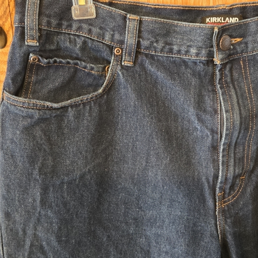Kirkland Signature Mens 40x32 Heavyweight Denim All Cotton Dark Blue Jeans - Picture 4 of 16